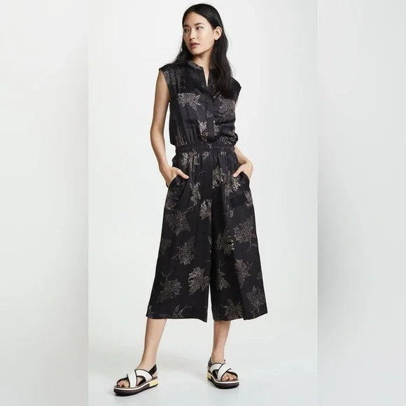 Vince woodblock floral print, black, sleeveless jumpsuit - Picture 2 of 9
